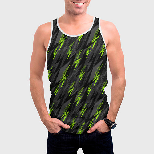 Мужская майка без рукавов Зеленые молнии паттерн / 3D-Белый – фото 3