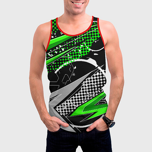 Мужская майка без рукавов Black and green corners / 3D-Красный – фото 3