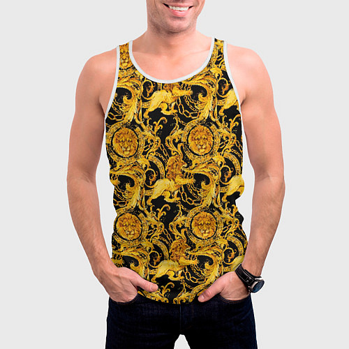 Мужская майка без рукавов Львы золотые узоры / 3D-Белый – фото 3