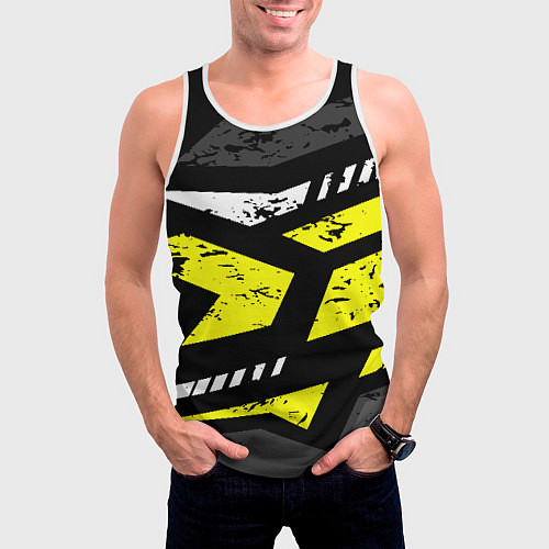 Мужская майка без рукавов Black yellow abstract sport style / 3D-Белый – фото 3