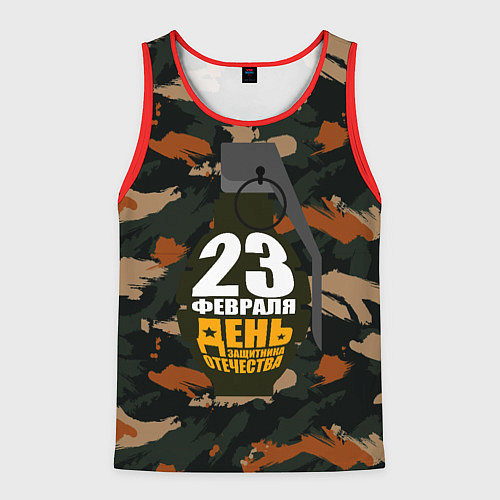 Мужская майка без рукавов С 23 февраля граната / 3D-Красный – фото 1