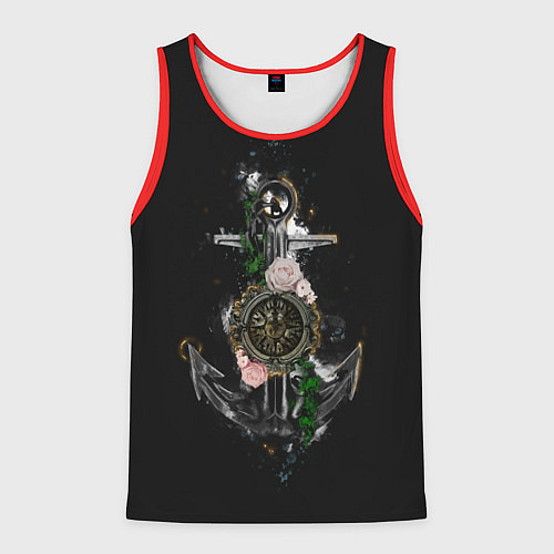 Мужская майка без рукавов Якорь с компасом и цветами / 3D-Красный – фото 1