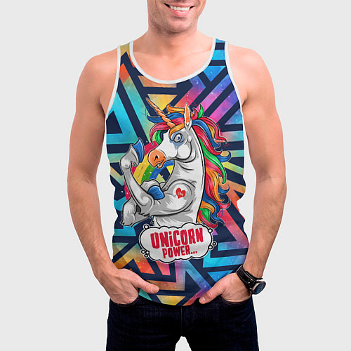 Мужская майка без рукавов Unicorn Power Единорог / 3D-Белый – фото 3