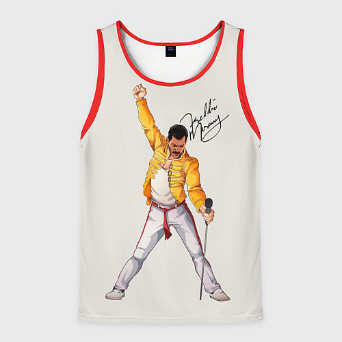 Мужская майка без рукавов Фредди Меркьюри автограф / 3D-Красный – фото 1