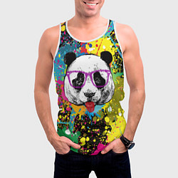 Майка-безрукавка мужская Панда хипстер в брызгах краски, цвет: 3D-белый — фото 2