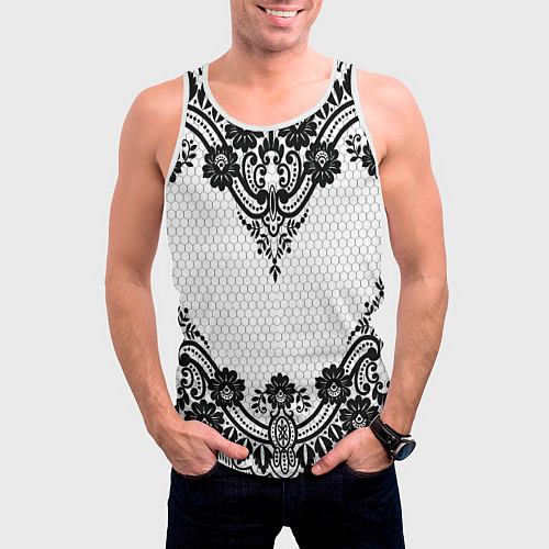Мужская майка без рукавов Кружева / 3D-Белый – фото 3
