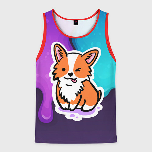 Мужская майка без рукавов Милый корги / 3D-Красный – фото 1