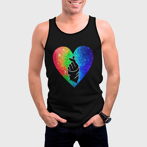 Мужская майка без рукавов Сердечко / 3D-Черный – фото 3
