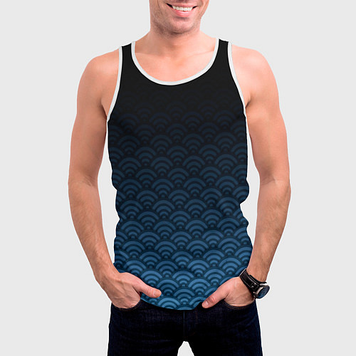 Мужская майка без рукавов Узор круги темный синий / 3D-Белый – фото 3