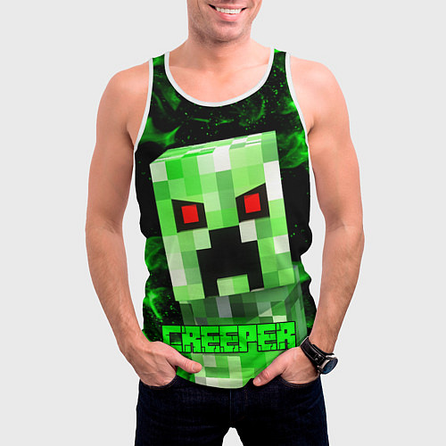 Мужская майка без рукавов MINECRAFT CREEPER / 3D-Белый – фото 3