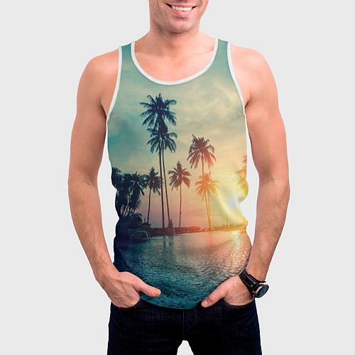 Мужская майка без рукавов Пальмы / 3D-Белый – фото 3
