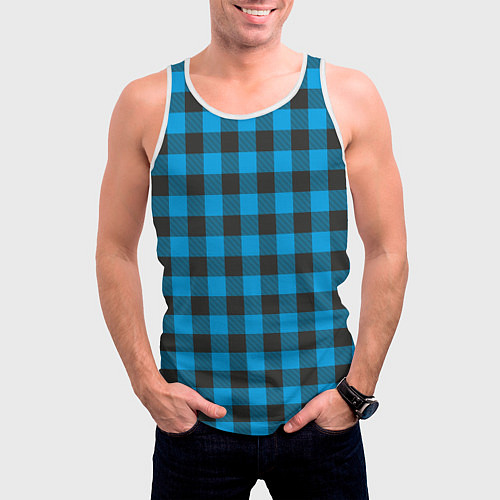 Мужская майка без рукавов Голубая клетка / 3D-Белый – фото 3
