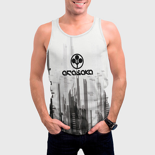 Мужская майка без рукавов Cyberpunk 2077 Arasaka / 3D-Белый – фото 3