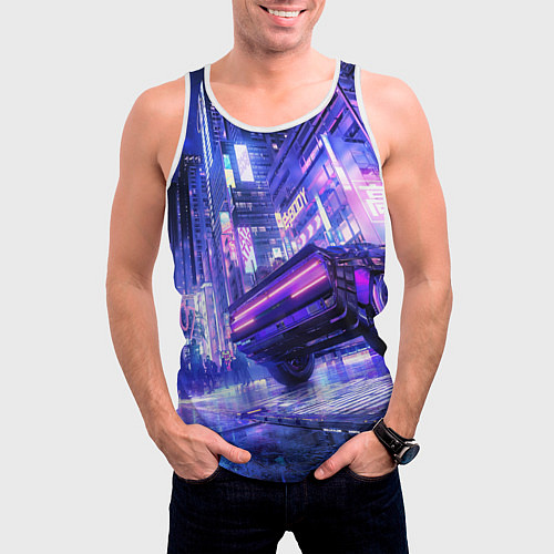 Мужская майка без рукавов Cyberpunk city / 3D-Белый – фото 3