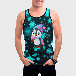 Майка-безрукавка мужская Новогодний пингвин, цвет: 3D-черный — фото 2