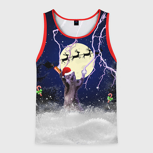 Мужская майка без рукавов Новогодний Кот / 3D-Красный – фото 1
