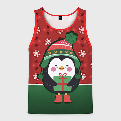 Мужская майка без рукавов Пингвин Новый год / 3D-Красный – фото 1