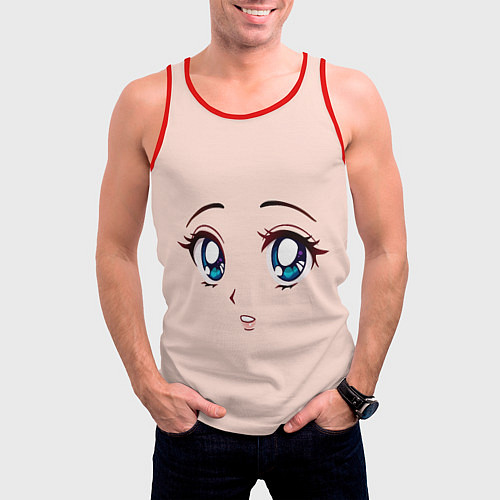 Мужская майка без рукавов Surprised anime face / 3D-Красный – фото 3