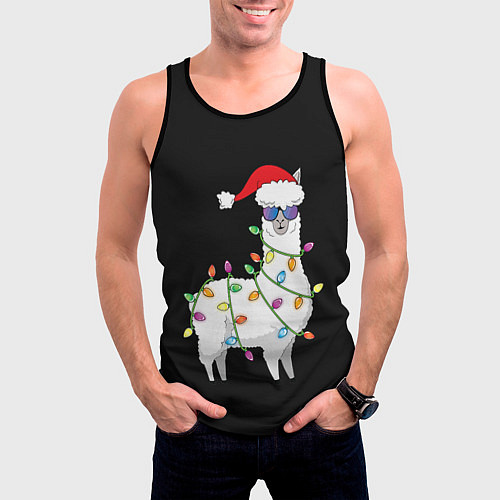 Мужская майка без рукавов Рождественская Лама / 3D-Черный – фото 3
