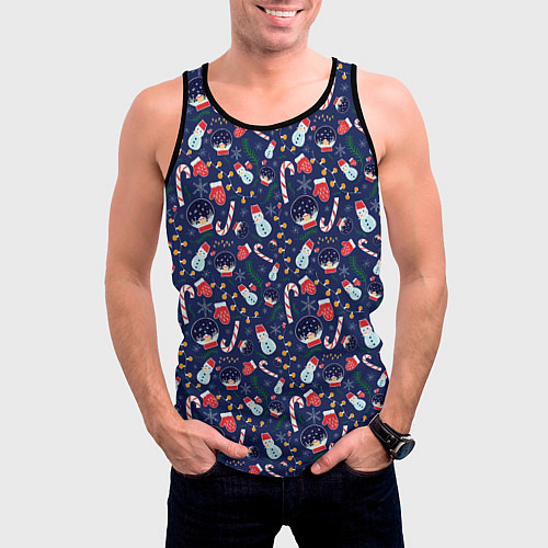 Мужская майка без рукавов Новый Год / 3D-Черный – фото 3