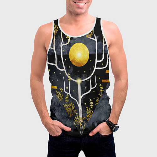 Мужская майка без рукавов Графит и золото: дерево жизни / 3D-Белый – фото 3