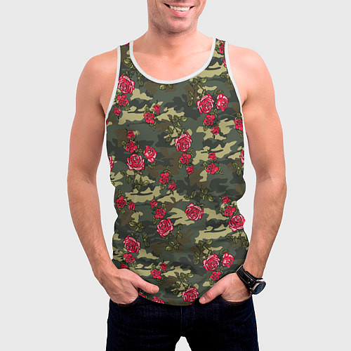 Мужская майка без рукавов Камуфляж и розы / 3D-Белый – фото 3