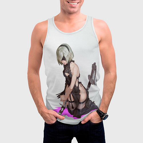 Мужская майка без рукавов NIER AUTOMATA 2B / 3D-Белый – фото 3