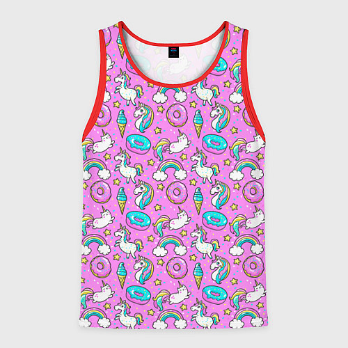 Мужская майка без рукавов Единороги и пончики / 3D-Красный – фото 1