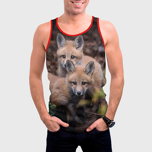Мужская майка без рукавов Лисички фото / 3D-Красный – фото 3