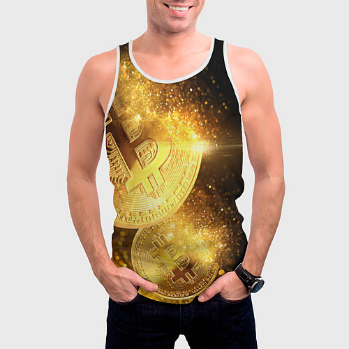 Мужская майка без рукавов БИТКОИН ЗОЛОТО BITCOIN GOLD / 3D-Белый – фото 3