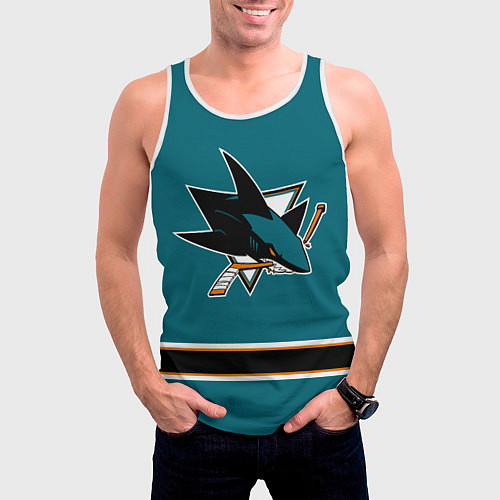 Мужская майка без рукавов Сан-Хосе Шаркс Форма1 / 3D-Белый – фото 3