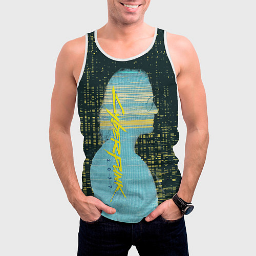 Мужская майка без рукавов Cyberpunk 2077 Джонни / 3D-Белый – фото 3