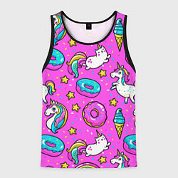 Майка-безрукавка мужская Единороги с пончиками, цвет: 3D-черный