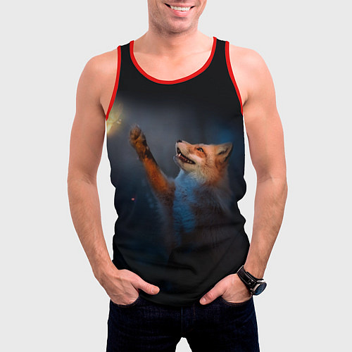Мужская майка без рукавов Лиса и огонек / 3D-Красный – фото 3