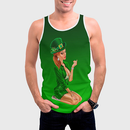 Мужская майка без рукавов Девушка лепрекон в зеленом / 3D-Белый – фото 3