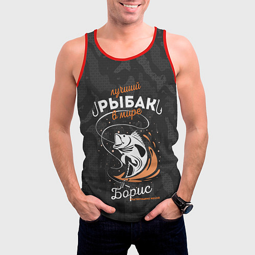 Мужская майка без рукавов Камуфляж для рыбака Борис / 3D-Красный – фото 3