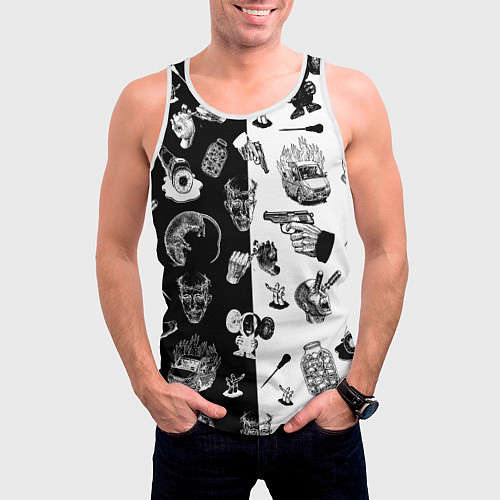 Мужская майка без рукавов КРОВОСТОК ТАТУИРОВКИ ЧБ / 3D-Белый – фото 3