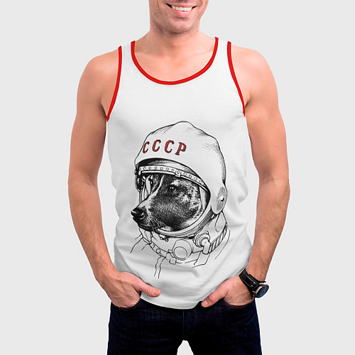 Мужская майка без рукавов Лайка СССР / 3D-Красный – фото 3