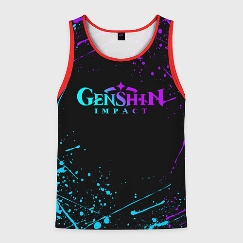 Мужская майка без рукавов GENSHIN IMPACT NEON LOGO / 3D-Красный – фото 1