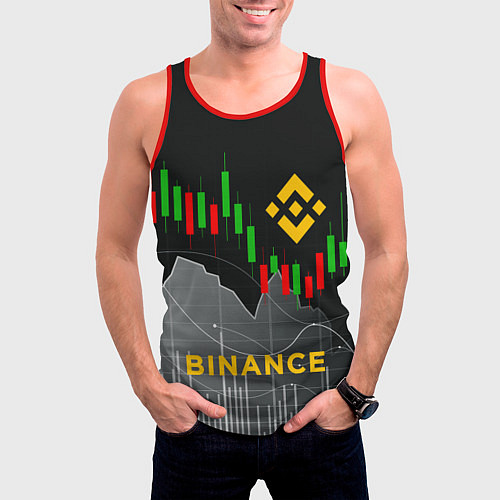Мужская майка без рукавов BINANCE БИНАНС ГРАФИК / 3D-Красный – фото 3