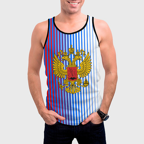 Мужская майка без рукавов ТРИКОЛОР РОССИИ РФ / 3D-Черный – фото 3