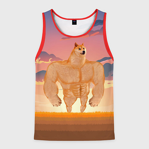 Мужская майка без рукавов Мем собака качок DOGE / 3D-Красный – фото 1