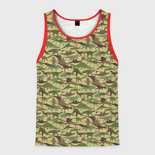 Мужская майка без рукавов Динозавры камуфляж / 3D-Красный – фото 1