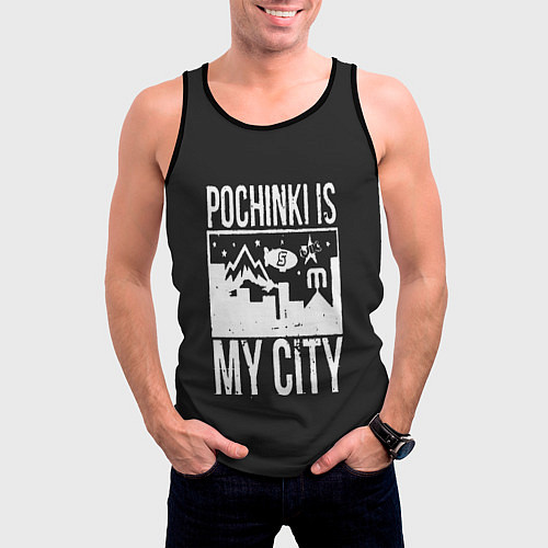 Мужская майка без рукавов Я из Починок / 3D-Черный – фото 3