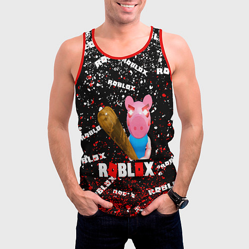 Мужская майка без рукавов Roblox piggyСвинка Пигги / 3D-Красный – фото 3