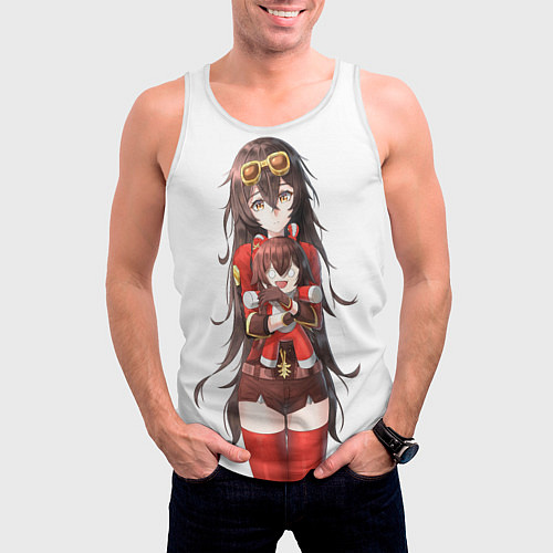 Мужская майка без рукавов Эмбер из Genshin Impact / 3D-Белый – фото 3