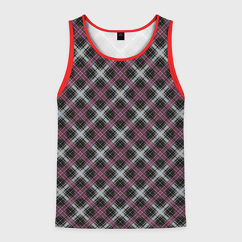 Мужская майка без рукавов Темный серый узор в клетку / 3D-Красный – фото 1