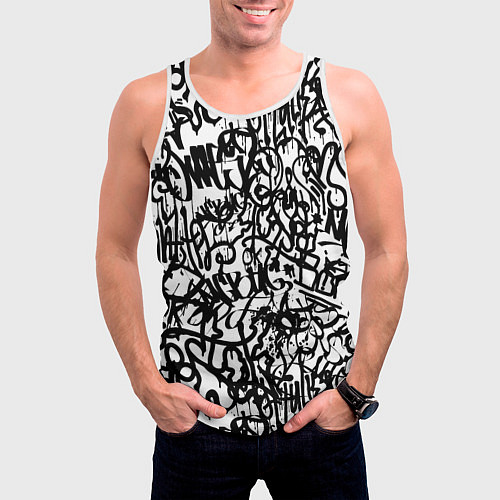 Мужская майка без рукавов Graffiti black on white / 3D-Белый – фото 3