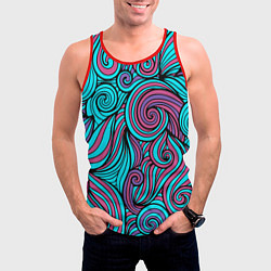 Майка-безрукавка мужская Синие листья, цвет: 3D-красный — фото 2