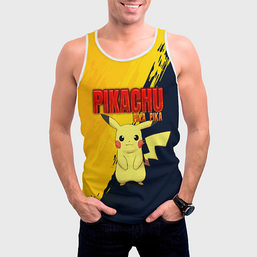 Мужская майка без рукавов PIKACHU PIKA PIKA ПИКАЧУ / 3D-Белый – фото 3